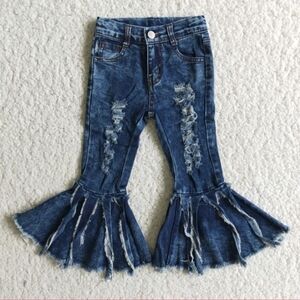NWT Blue Girls Distressed acid washed Flare Jeans With Tassel Fringe